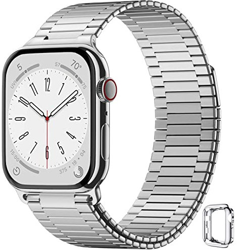 Charlam Cinturino Compatibile con Cinturino Apple Watch 45mm 44mm 42mm, Cinturini Magnetico in Metallo in Acciaio Inossidabile con Custodia per iWatch SE Serie 8 7 6 5 4 3 2 1, Uomini Donne, Argento