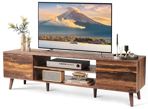 WLIVE TV Unit, TV Stand Cabinet for TV Up to 70 Inch, 160cm TV Cabinet Table with Storage, Wooden TV Console for Living Room, Farmhouse Industrial TV Console for Bedroom, Rustic Brown