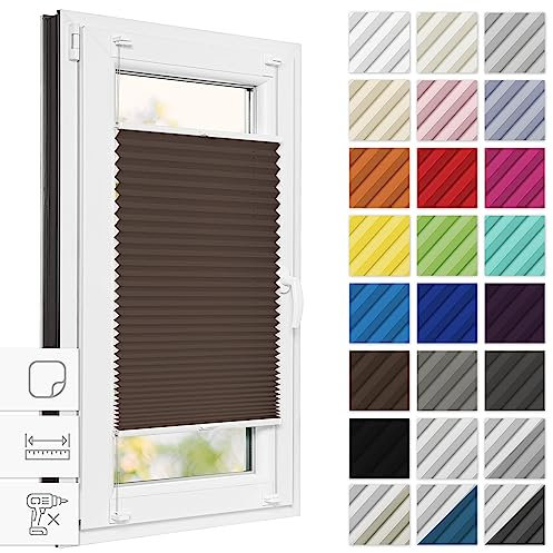 Estika Plissee zum kleben 100 cm x 120 cm - Schokolade - Plissee ohne Bohren, Plissee kleben, Rollos für Fenster ohne Bohren, Jalousien Fenster für innen, Raffrollo, Fenster plissee
