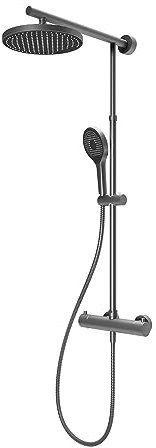 Schulte Duschsystem Duschmaster Rain in Gunmetal mit Sicherheits-Thermostat, Handbrause & Kopfbrause rund extra-flach, D964028-280