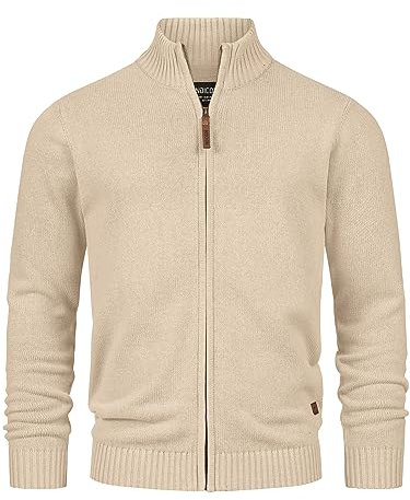 Indicode Herren INLut Strickjacke mit Stehkragen und Reißverschluss | Cardigan Feinstrickjacke für Männer Irish Cream, XXL