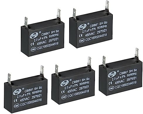 PATIKIL CBB61 Plafond Ventilateur Condensateur, 5pcs 2uf 450V AC 50/60HZ Simple Insérer avec 2 Broches pour Air Climatiseur Ventilateur Moteur étoile Marche Condensateurs 37 x 26 x 24mm