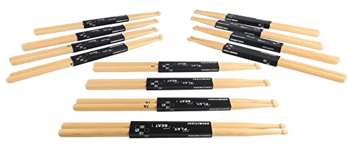 HOHXFYP 12 Paires de Baguettes de Batterie, Jeu de Baguettes 7A, Baguettes Classiques À Pointe en Bois D'Érable Avec Poignée Antidérapante, Baguettes À Pointe en Forme de Larme
