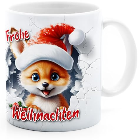 MoonWorks® Tasse Frohe Weihnachten 3D-Illusion lustige Tiere Schnee Wintermotiv XMAS Weiss standard