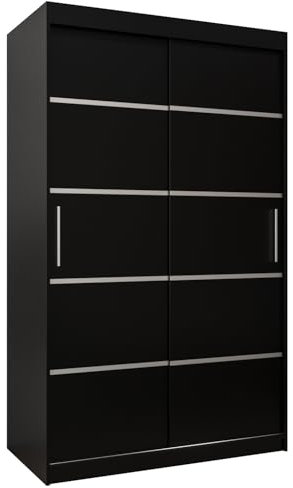 MEBLE KRYSPOL Schwebetürenschrank Verona 1 120 cm Kleiderschrank mit Kleiderstange und Einlegeboden Schlafzimmer- Wohnzimmerschrank Schiebetüren Modern Design (Schwarz)