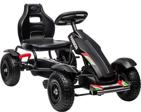 HOMCOM Kart à pédales pour Enfant go-Kart siège réglable 3 Positions Frein à Main - Enfant de 5 à 12 Ans 121 x 58 x 61 cm Noir