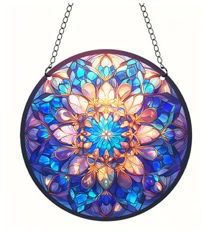 FengFaer Mandala-Blumen-Acryl-Fensterbehänge, Blumenpflanzen, Fensterdekoration, Acryl-Kunst, Wanddekoration, Geschenk für Innen- und Außenbereich, Hausgarten, Ornamente (Stil A)