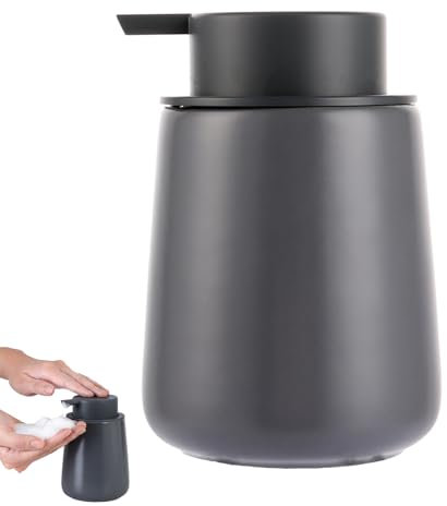 SHUESS Seifenspender Spülmittelspender, 350ml Nachfüllbarer Soap Dispenser Keramik,Spender Geeignet für Handseife,Shampoo,Duschgel,Waschmittel,Küche,Bad (Mattes Grau Schaumseifenspender)