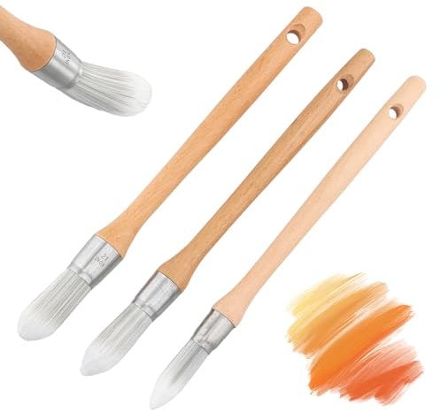 Rundago 3PCS Pointed Paint Brushes, Synthetic Sash Paint Brushes with Stainless Steel Ring, 3 Size Birch Handle Round Head Brush for Painting Windows, Architraves, Profiled or Moulded