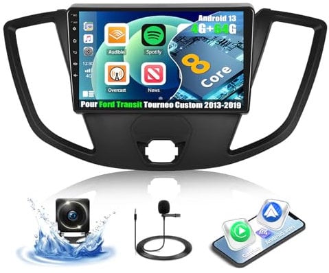 4G+64G 8Core CAMECHO Android 13 Autoradio für Ford Transit Tourneo Custom 2013-2019 mit Navi Carplay Android Auto,9-Zoll Bildschirm Autoradio mit Bluetooth RDS 32EQ DSP Mirror Link+Rückfahrkamera