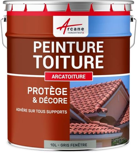 ARCANE INDUSTRIES Peinture toiture, tuile, ciment et terre cuite - 10 L Gris fenetre - RAL 7040