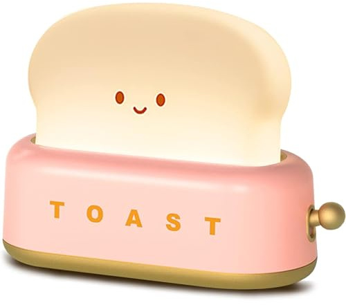 Lancoon Rotes LED-Nachtlicht Wiederaufladbar und tragbares Licht mit Timer Niedliche Toastbrotlampe Schreibtischdekoration Toasterlampe Kawaii Weihnachtsideen für Baby Kinder Mädchen Teenager
