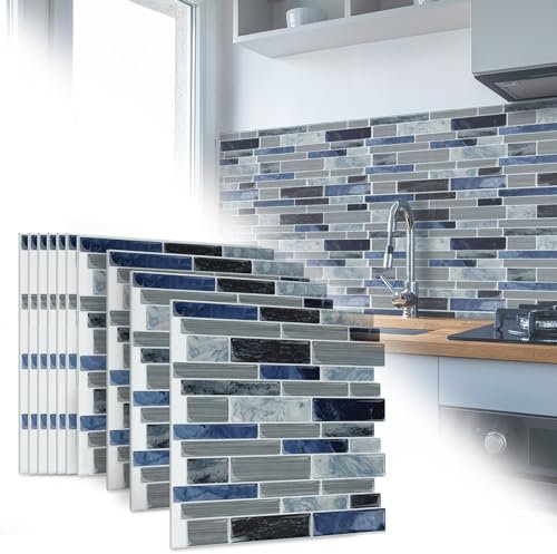 TANYEAR Graz Design - Adesivo per piastrelle, 10 fogli, colore marmo blu