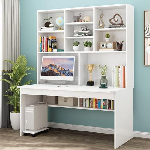 YaoZhiYao Schreibtisch, Modern, Weiß, 120 cm, Arbeitsplatz mit Regalen und Aufbewahrungsmöglichkeiten, für Büro und Zuhause, einfach zu montieren