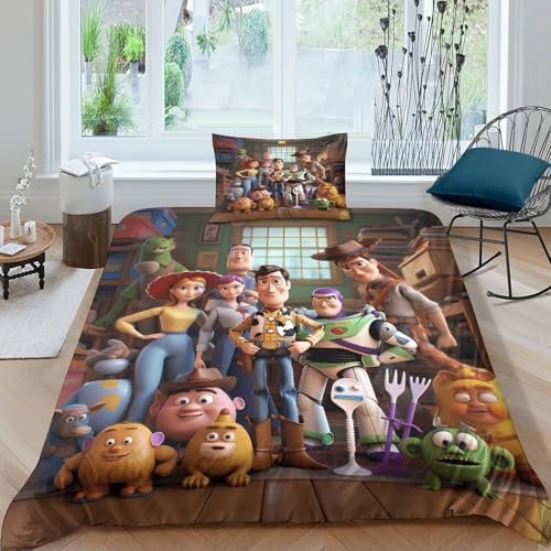 Loongboy Toy Story Buzz Lightyear 3D Gedruckt Bettwäsche Set 2 Teilig Ettbezüge Mit Kissenbezug Soft Microfaser Luxus Modern Mit Reißverschluss Für Erwachsene Und Kinder Single(135x200cm)