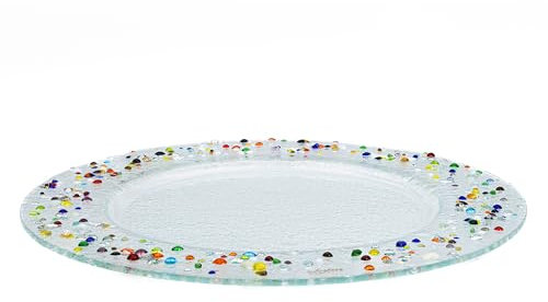 Sospiri Venezia Sottopiatto Rotondo in Vetro Stile Murano con Gocce Colorate - Vassoio Elegante Piatto Panettone Ø 32 cm - per Casa Ristorante Bar Idea Regalo