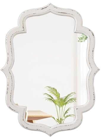 Sintosin Rustikaler Dekorative Wandspiegel Weiß 45 x 60 cm, Vintage Spiegel Oval mit Holzrahmen, Bauernhaus Spiegel Flur, Spiegel Wand für Wohnzimmer, Schlafzimmer, Badezimmer