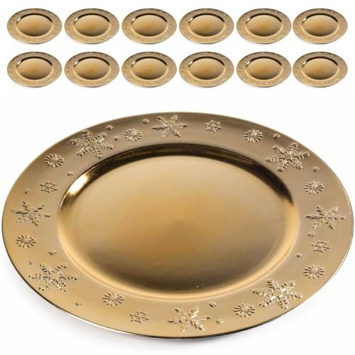 Gruppo Maruccia - Sottopiatto Natalizio in Plastica Riutilizzabile Color Oro - Per Feste, ricorrenze, Natale - Set da 12