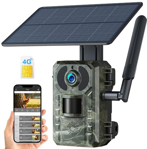 VOOPEAK 4G LTE Wildkamera Solar mit SIM Karte, 2,5K Wildtierkamera mit Handyübertragung App, Wildkamera Infrarot mit Bewegungsmelder Nachtsicht No-Glow PIR Bewegungsmelder IP66 Wasserdicht