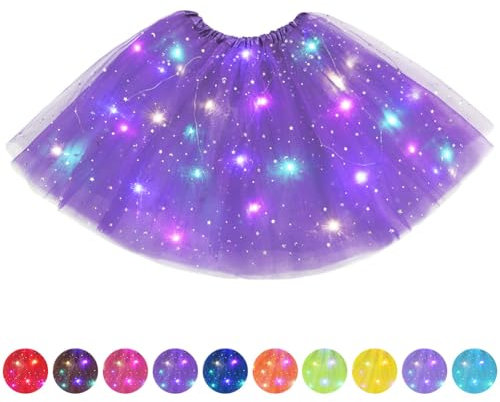 AYBUY Gonna Tulle LED, Gonne Tutu Tulle a 3 Strati da Ballo, Gonna Luminosa LED con Paillettes Stelle, LED Tutu Gonna Viola Intenso per Carnevale Natale Halloween Matrimonio