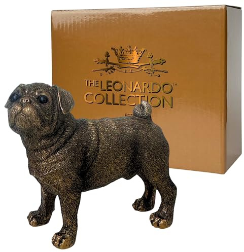 Animal Crackers Standing Pug Dog figurine from the Leonardo Reflections Bronzed range, in a gold gift box