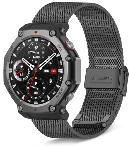 KeeFos Metal Correa Compatible Con Amazfit T-Rex 3, Pulseras de Repuesto Metal, Correas de Hombres y Mujeres para Amazfit T-Rex 3 - Negro