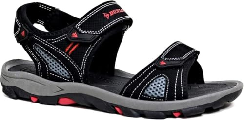 DUNLOP Men's Sports Beach Trekking Walking Hiking Touch Close Strap Sandals Sizes 7-12 (Blk Red Blk, UK Footwear Size System, Adult, Men, Numeric, Medium, 7)