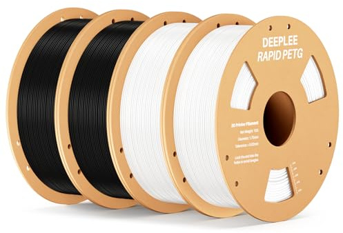 DEEPLEE Filamento PETG Rapido 1.75 mm, Pack 4 kg: 2×Nero + 2×Bianco (4×1 kg), Alta Resistenza agli Urti, Stampa Fino a 638 mm/s per Stampanti 3D FDM