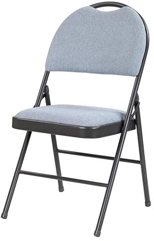 Taylor & Brown Padded Grey Fabric Folding Chair Seat High Back Rest for Home, Dining, Office, Computer Desk Chairs, Seating Events - Grey Metal Frame, 50 x 46 x 85cm