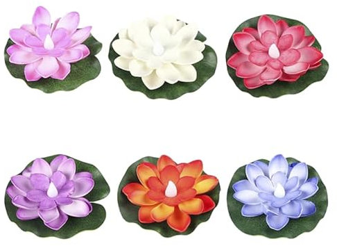 Amosfun 1 Satz Lotus Schwimmende Wasserlampe Brunnen Pflanzenbewässerungskugeln Schwimmbad Gartenbeleuchtung Led Schwimmkerze Künstlicher Lotus Künstliche Schwimmende Plastik 6st