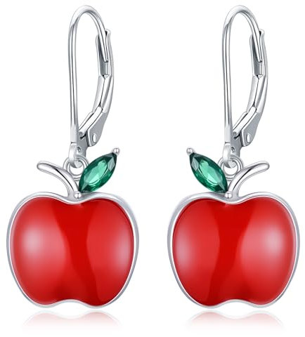 LONAGO Rote Apfel Ohrringe für Damen 925er Sterlingsilber Obst Tropfen Ohrhänger Ohrringe