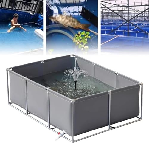 Großer oberirdischer Fischteich – 300 x 300 x 100 cm, Segeltuch-Tank mit Ablaufventil, temporäres Fischhalten und Wasserspeicher, Pool zum Schwimmen, graues Design