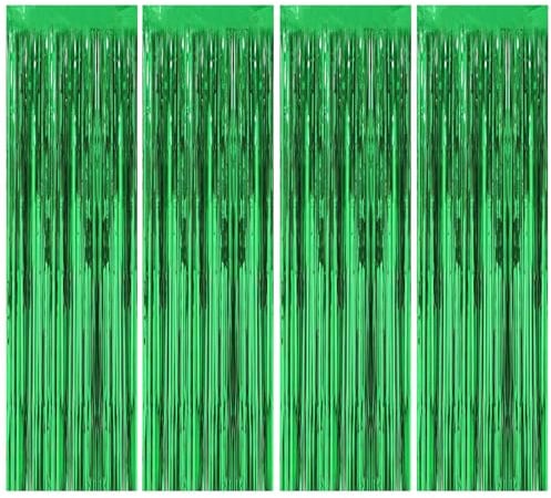 4 Stück Lametta Vorhang Grün, 1x2 m Glitzervorhang Geburtstag Deko | Party Vorhang Glitzer Tinsel Curtain, Hintergrund Lametta Vorhänge Grün für Geburtstag, Hochzeit, Weihnachten,Partydekoration