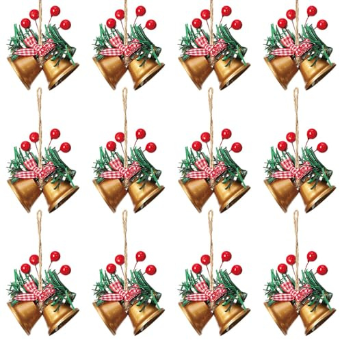 Colgantes de Campana navideña, Juego de 12 Piezas de Adornos navideños de Doble Campana para árbol de Navidad, Decoraciones Colgantes para árboles de Navidad, manijas de Puertas, Ganchos de Pared