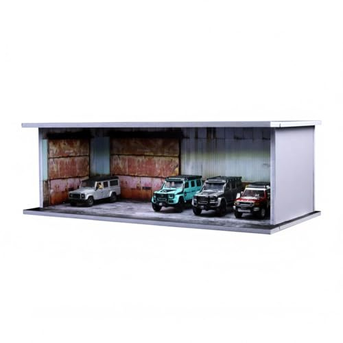 1:64 Modellauto Vitrine & Staubschutz - Diorama Parkgarage, Abandon Warehouse Design - Stapelbar & Verbindbar, Aufbewahrung für Hot Wheels, Matchbox