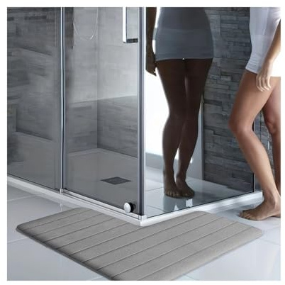 L6NqIAG Tapis de Bain Angle Tapis De Salle Bain À Rayures, Sol Absorbant for Douche Droit, d'angle Antidérapant for Toilettes(Light Gray,120x120x45cm)