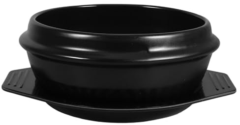LALADEFIEE Korean Stone Bowl Ceramic Soup Pot with Tray 1500Ml Heat-Resistant Hot Pot for Bibimbap Korean Steamed Egg and Tofu Soup Cooking on Gas Stove