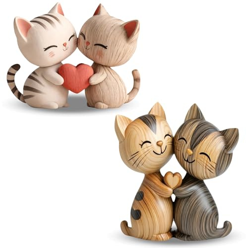 YQOPDEBD 2 Stück Holz Deko, 2D Katzen Holzdekoration, Katzen Dekos,Bücherregal Deko,stilvolle Wohnaccessoires für Wohnzimmer und Schlafzimmer, handgefertigte Holzfiguren als Geschenkidee