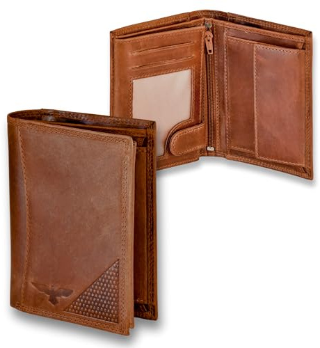 iulius Portefeuille pour homme en cuir véritable avec protection RFID, portefeuille pliable avec porte-monnaie, porte-cartes et compartiment pour ID Marron 9,5 x 12 x 2 cm