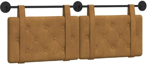 vidaXL Hängendes Kopfteil Braun Samt, Moderner rechteckiger Wand-Headboard aus Samt, bezogen mit Bändern, Knopfsteppung für entspannende Schlafzimmer-Deko