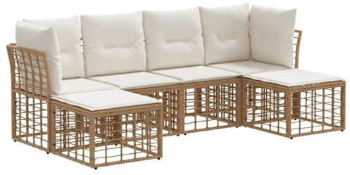 vidaXL Outdoor-Sofagarnitur Natur Polyester, Moderner Garten-Sofaset, wetterfeste Polster, verstellbare Füße, Bequeme Lounge-Ecke