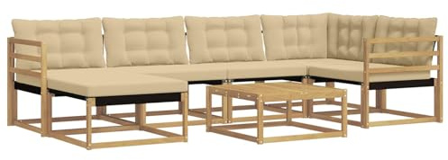 vidaXL Outdoor-Sofagarnitur 7 pcs Weiß und Beige 79 x 79 x 37 cm, Modernes Garten-Sofa-Set, langlebige Loungemöbel, stylische Terrassensitze, wetterfeste Schaumkissen, Akazienrahmen