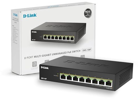 D-Link DMS-108P/B switch di rete Non gestito 2.5G Ethernet [100/1000/2500] Supporto Power over Ethernet [PoE] Nero (8-PORT 2.5G MULTI-GIGABIT POE++ - UNMANAGED SWITCH)