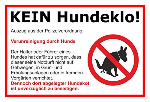 Melis-Folienwerkstatt Schild Kein Hundeklo - 15x10cm - Bohrlöcher - 3mm Hartschaum – 20 VAR S00187-008-B