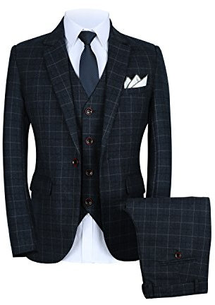 MOGU 3-teiliger Herrenanzug, schmale Passform, kariert, Blazer, Weste und Hose, Kombination für Hochzeit, Abschlussball und Business-Meetings, Dunkelblau, 50