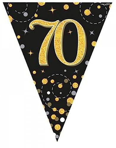 Oaktree UK Fizz Wimpelkette zum 70. Geburtstag, Schwarz/goldfarben