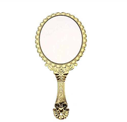 Molinter Handspiegel Professioneller Friseursalon Damen Herrenfriseursalon Hängenden Retro Spiegel mit Griff (Gold)