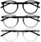 OPULIZE Met Lesebrille 3er Pack Schlank Runder Rahmen Federscharniere Kratzfest Schwarz Transparent Grau Transparent Schwarze Herren Damen RRR60-17C +1.00