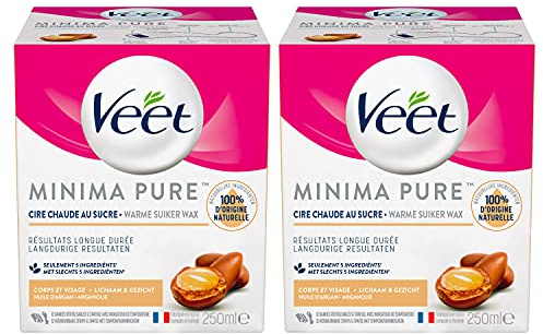 Veet Minima Zuckerwachs – 100 % Inhaltsstoffe natürlichen Ursprungs für langanhaltende Weichheit – Arganöl (2 Stück)