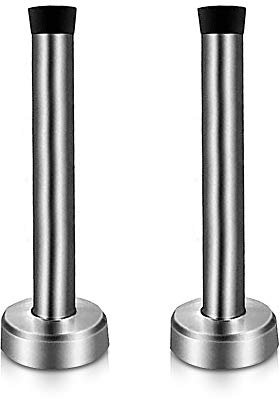 Door Stoppers, 4 inch Door Stop Wall Mounted Brushed Nickel Doorstops with Sound Dampening Rubber Tip Commercial Stainless Steel Door Stop for Skirting, Silver 2 Pack